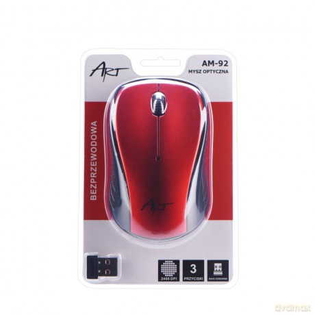 Mysz bezprzewodowo-optyczna USB AM-92E czerwona