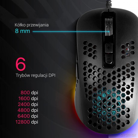 Mysz gamingowa przewodowa SHEPARD GM-620L 12800 dpi 7P RGB