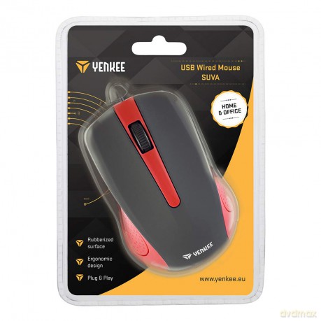 Mysz przewodowa USB 3 przyciski, gumowana powierzchnia