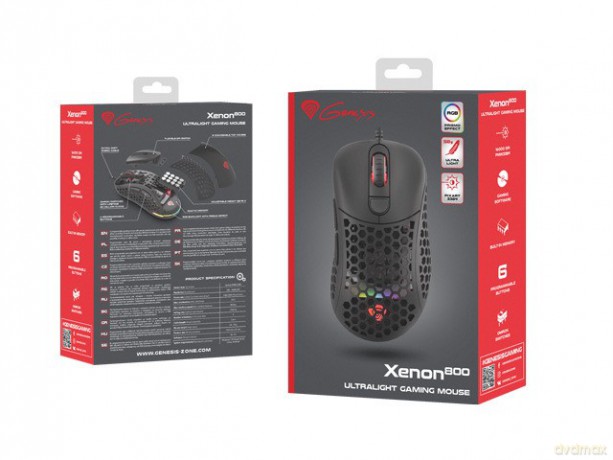 Mysz Xenon 800 lekka 16000 DPI podświetlenie RGB dla graczy lekka Czarna