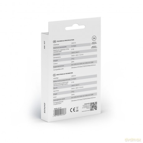 Obudowa na dysk zewnętrzny M.2 SSD NVMe, USB-C 3.1, AK-67