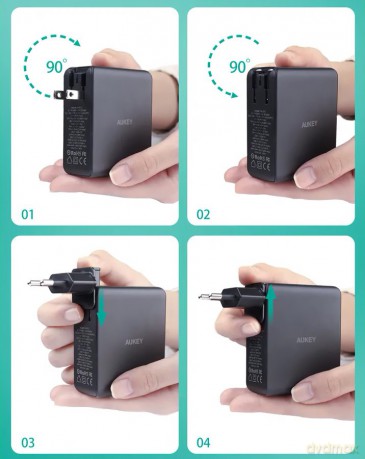 PA-B7O Omnia II GaN ładowarka sieciowa 3xUSB (2xUSB C+1xUSBA) 140W PD3.1 PPS EU/US/UK