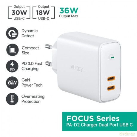 PA-D2 ładowarka sieciowa 2xUSB C PD Power Delivery 3.0 36W 6A Dynamic Detect