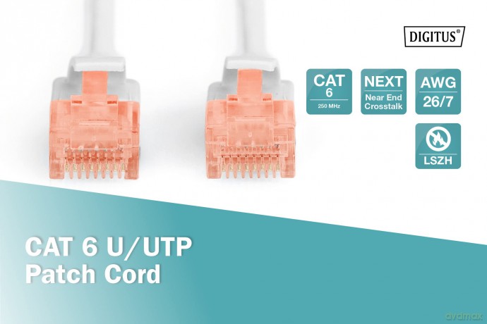 Patch cord nieekranowany U/UTP Kat.6 AWG 26/7 miedź LSOH 10,0m Szary