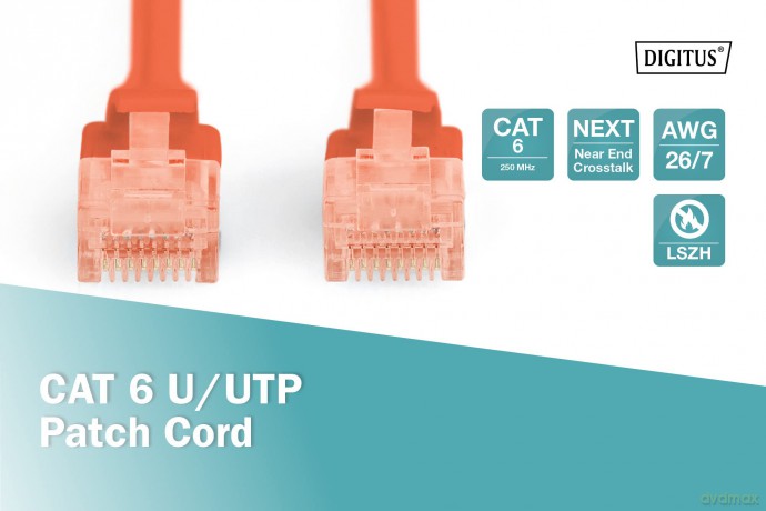 Patch cord nieekranowany U/UTP Kat.6 AWG 26/7 miedź LSOH 3,0m Czerwony