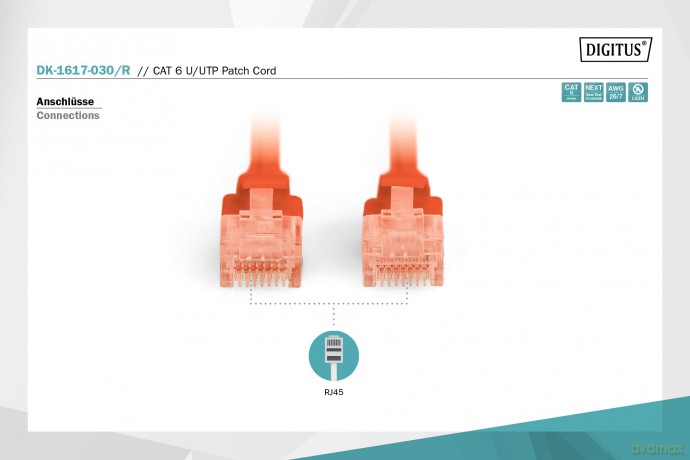 Patch cord nieekranowany U/UTP Kat.6 AWG 26/7 miedź LSOH 3,0m Czerwony