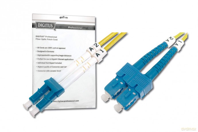 Patch cord światłowodowy FO LC/SC, duplex, SM 9/125, OS2, LSOH, 1m, żółty