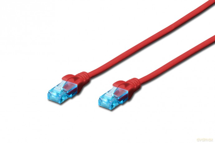 Patch cord U/UTP kat.5e PVC 0,25m Czerwony