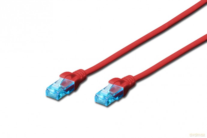 Patch cord U/UTP kat.5e PVC 0,5m czerwony