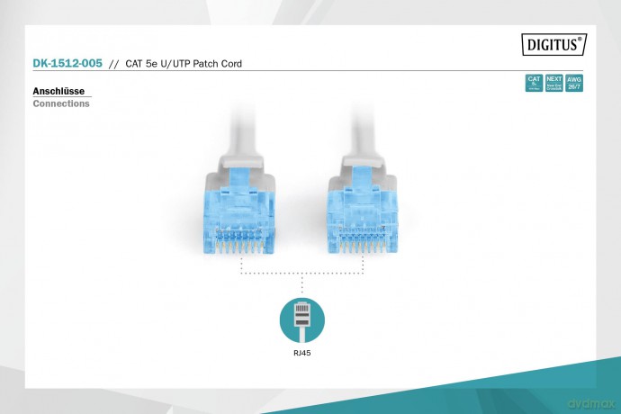 Patch cord U/UTP kat.5e PVC 0,5m szary