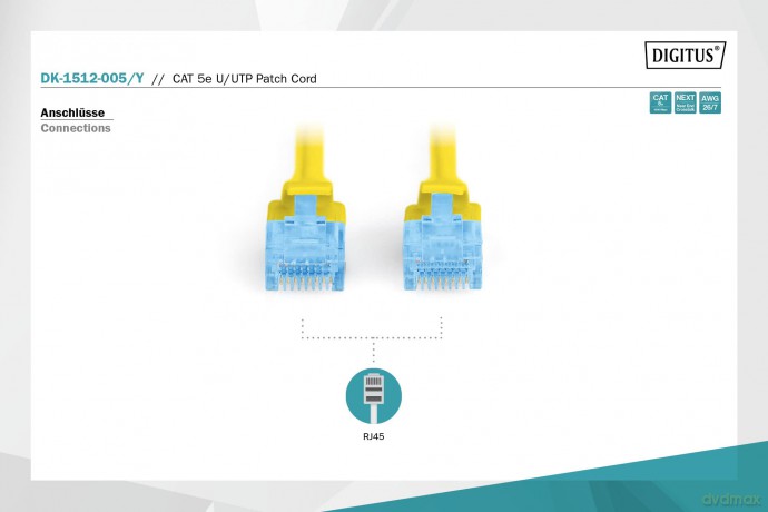 Patch cord U/UTP kat.5e PVC 0,5m żółty