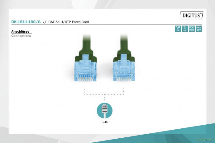 Patch cord U/UTP kat.5e PVC 10m Zielony
