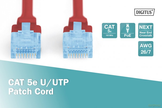 Patch cord U/UTP kat.5e PVC 1m czerwony