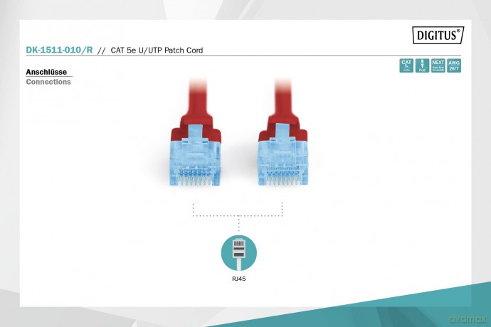 Patch cord U/UTP kat.5e PVC 1m czerwony