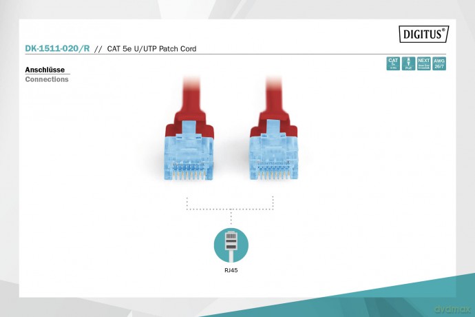 Patch cord U/UTP kat.5e PVC 2m czerwony