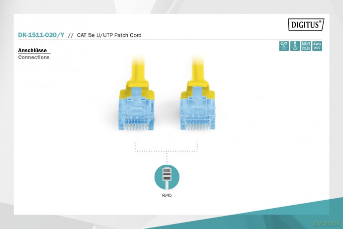 Patch cord U/UTP kat.5e PVC 2m żółty
