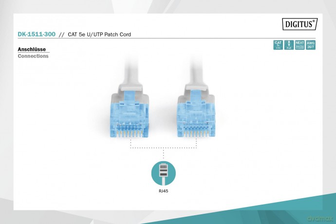 Patch cord U/UTP kat.5e PVC 30m szary