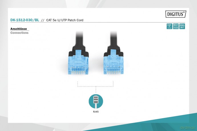 Patch cord U/UTP kat.5e PVC 3m czarny