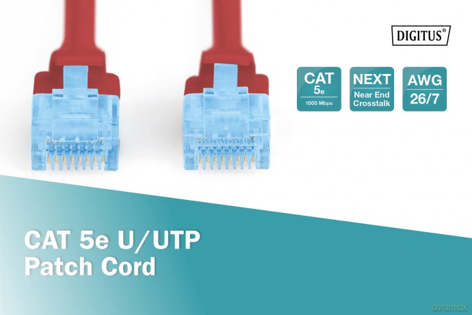 Patch cord U/UTP kat.5e PVC 5m czerwony