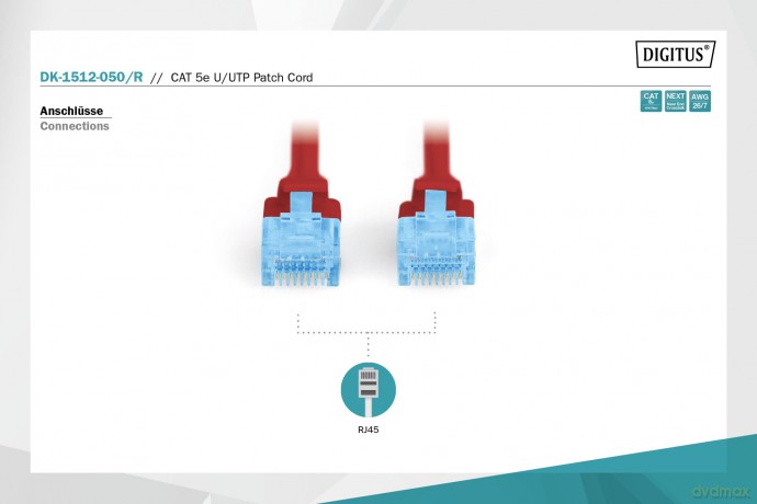 Patch cord U/UTP kat.5e PVC 5m czerwony