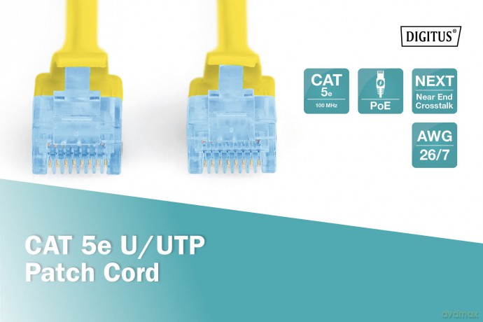 Patch cord U/UTP kat.5e PVC 5m żółty