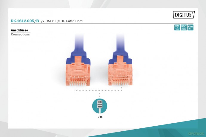 Patch cord U/UTP kat.6 PVC 0,5m Niebieski