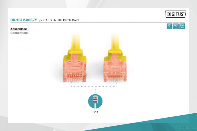 Patch cord U/UTP kat.6 PVC 0,5m Żółty