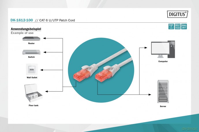 Patch cord U/UTP kat.6 PVC 10m szary