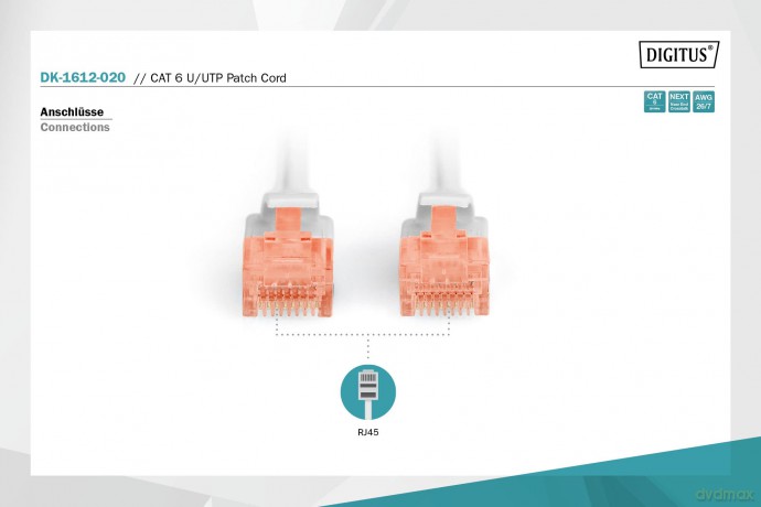 Patch cord U/UTP kat.6 PVC 2m szary