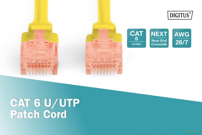 Patch cord U/UTP kat.6 PVC 3m Żółty