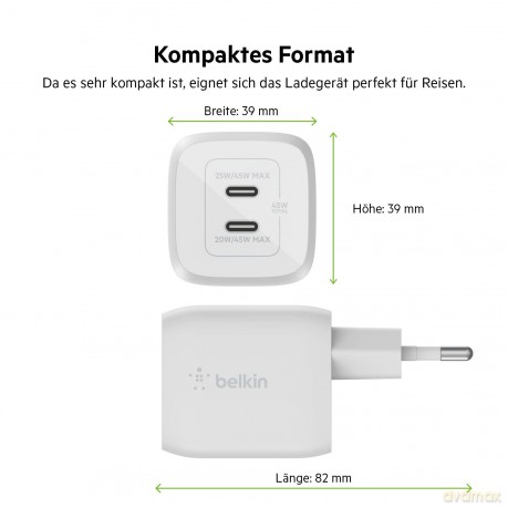 Podwójna ładowarka ścienna USB-C GaN z PPS 45 W