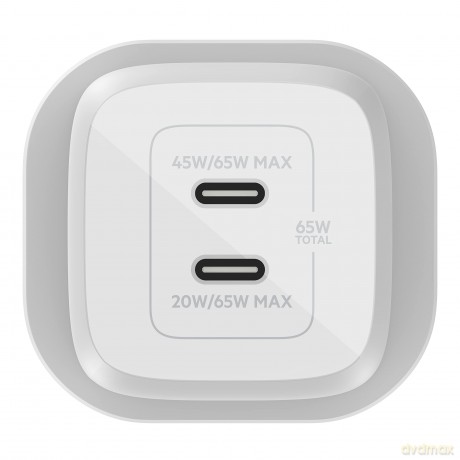 Podwójna ładowarka ścienna USB-C GaN z PPS 65 W Biała