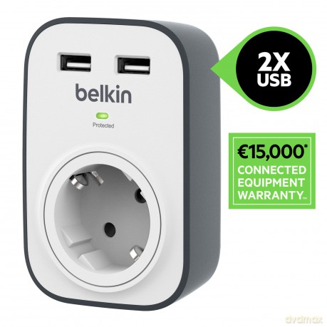Pojedyncze gniazdo antyprzepięciowe 306J 2xUSB 2.4A Schuko