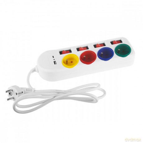 Przedłużacz 4 gniazda 1.5m, USB A/C MCE508 W