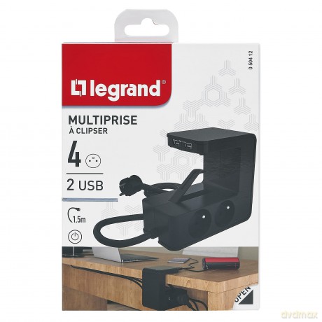 Przedłużacz klip 4x2P+Z +2USB Czarny 1,5m