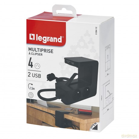 Przedłużacz klip 4x2P+Z +2USB Czarny 1,5m