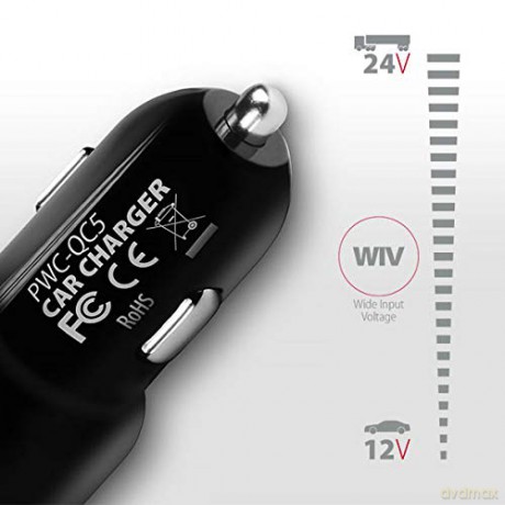 PWC-QC5 Ładowarka samochodowa QUICK SMART 31.5W, 2x port QC3.0/AFC/FCP + 5V-2.6A