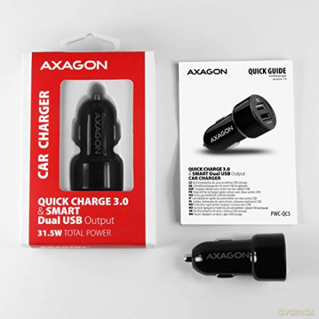 PWC-QC5 Ładowarka samochodowa QUICK SMART 31.5W, 2x port QC3.0/AFC/FCP + 5V-2.6A