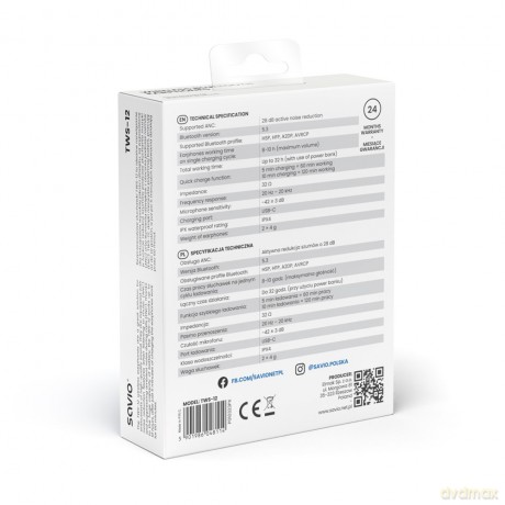 Słuchawki bezprzewodowe Bluetooth 5.3 z mikrofonem, ANC, ENC, QC, TWS-12