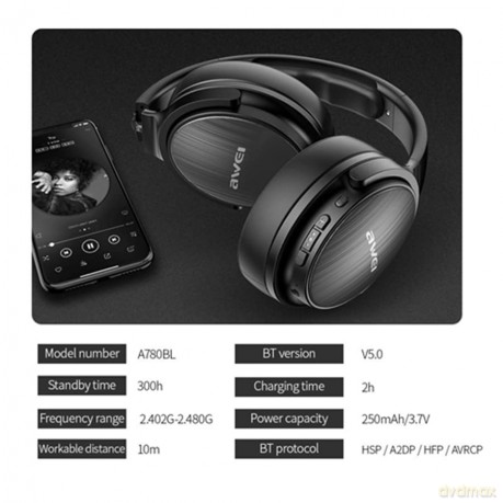 Słuchawki nauszne Bluetooth A780BL czarne