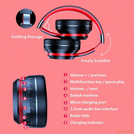 Słuchawki nauszne bluetooth HD200 Czarne