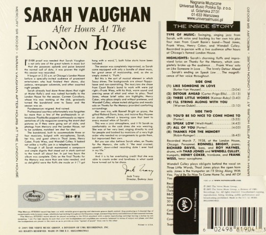 Sarah Vaughan: After Hours At The London House Lpr [CD]