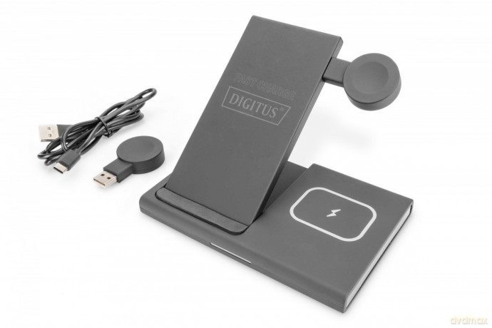 Stacja ładująca indukcyjna 3w1 składana 15W MagSafe + Qi 1m USB Czarna