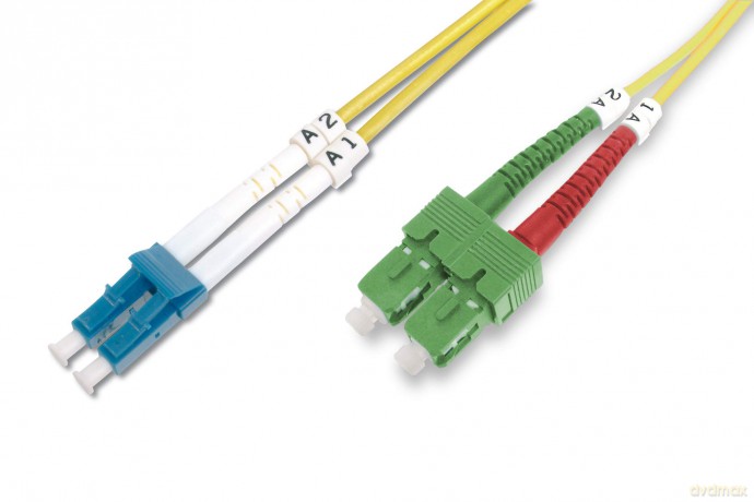 Światłowodowy kabel krosowy (patch cord) jednomodowy SC APC/LC dplx OS2, LSOH, 2m, Żółty