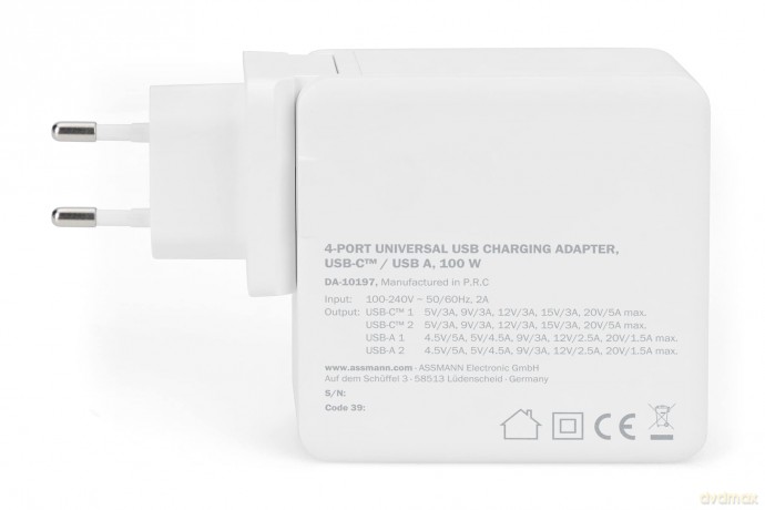 Uniwersalna 4-portowa ładowarka sieciowa 100W, 2x USB-C, 2x USB-A, PD 3.0 Biała