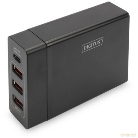 Uniwersalna 4-portowa ładowarka sieciowa 240V USB Typ C (5-20V/3A/60W) 3xUSB A (5V/2.4A) PD Czarna