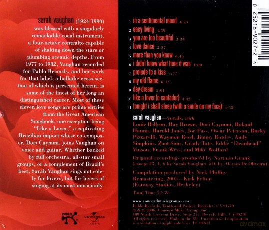 Sarah Vaughan: Sings For Lovers (Concord) [CD]