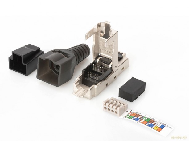 Wtyk modularny RJ45 kat.6A, PoE+, 10GbE, STP, ekranowany, metalowy, beznarzędziowy, AWG 27-22, zaślepka