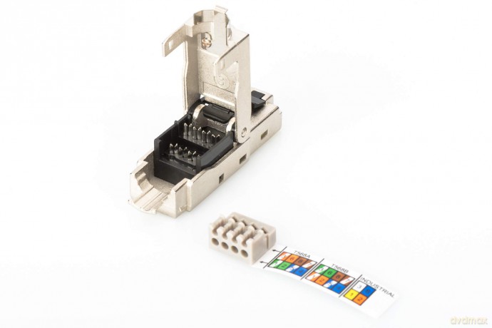Wtyk modularny RJ45 kat.6A, PoE+, 10GbE, STP, ekranowany, metalowy, beznarzędziowy, AWG 27-22, zaślepka