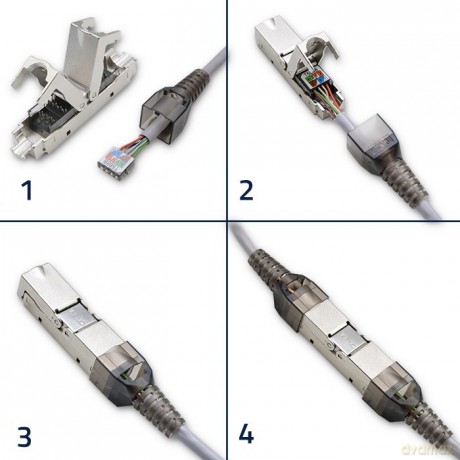 Wtyk RJ45 beznarzędziowy STP | CAT6A | JACK PIN | T568B | T568A